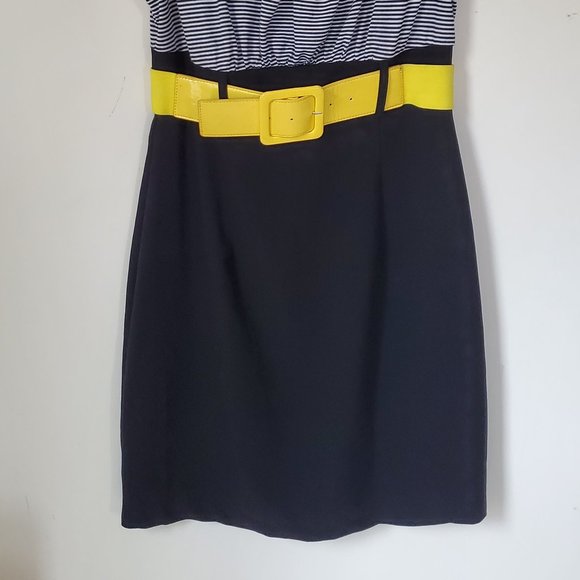 IZ Byer Yellow Belted Dress with a Stripped Top and Black Solid Bottom Juniors 7 - Picture 7 of 10